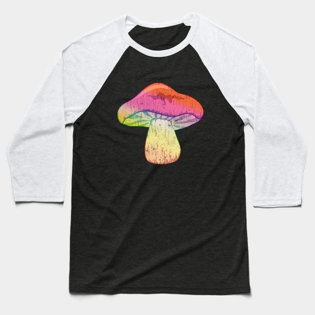 colorful, tie-dye mushroom Baseball T-Shirt by theglaze